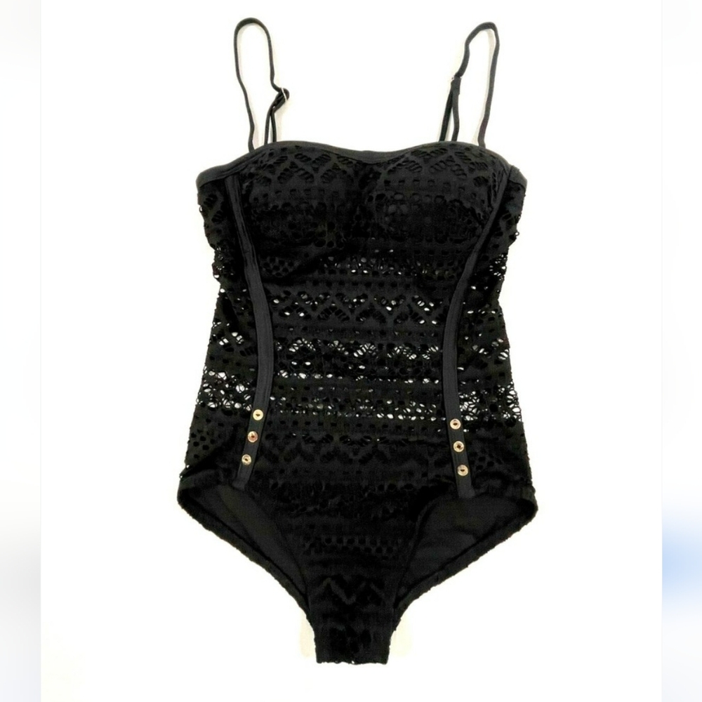 Beam Nwot Black Textured Crochet One Piece Bodysuit/swim Sz M - Picture 13 of 13